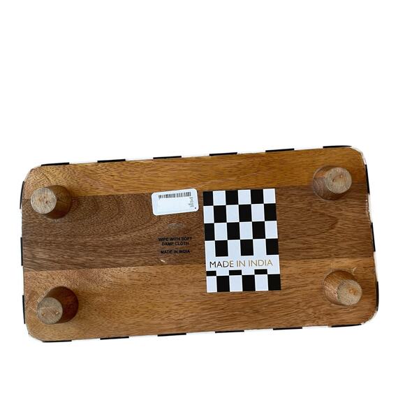 Black & White Checkered Enameled Mango Wood Serving Tray 12x6 Made In India NEW - Picture 5 of 16